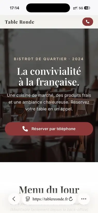 Versiunea mobilă a landing page Table Ronde